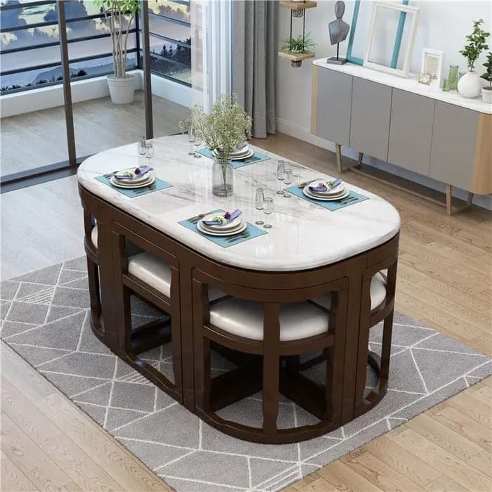 Ensemble de table à manger moderne avec plateau en marbre carré