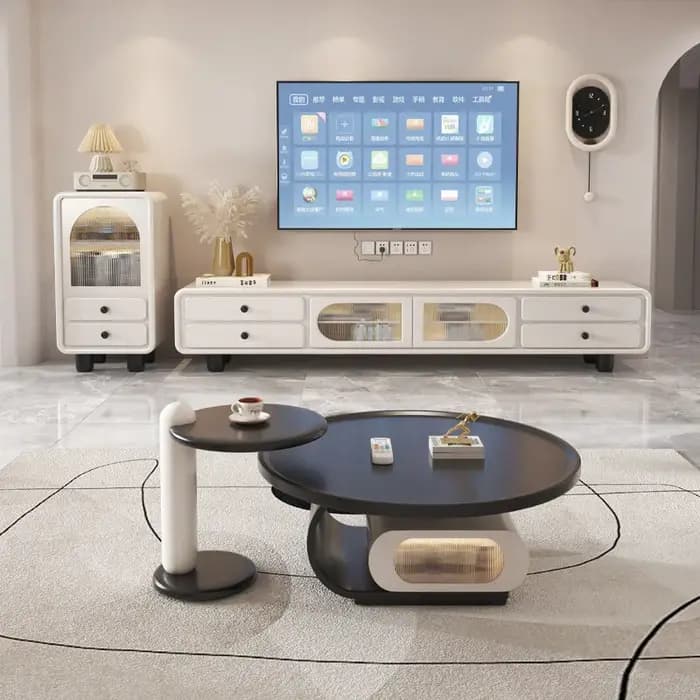 Meuble TV de luxe avec portes vitrées et poignées