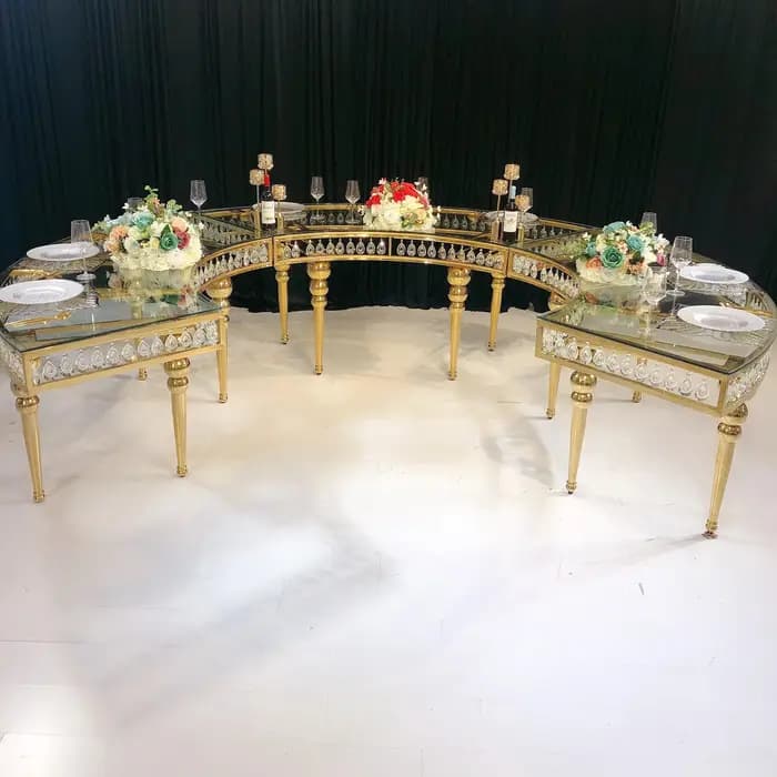 Serpentine Table Luxury glass top gold stainless steel wedding