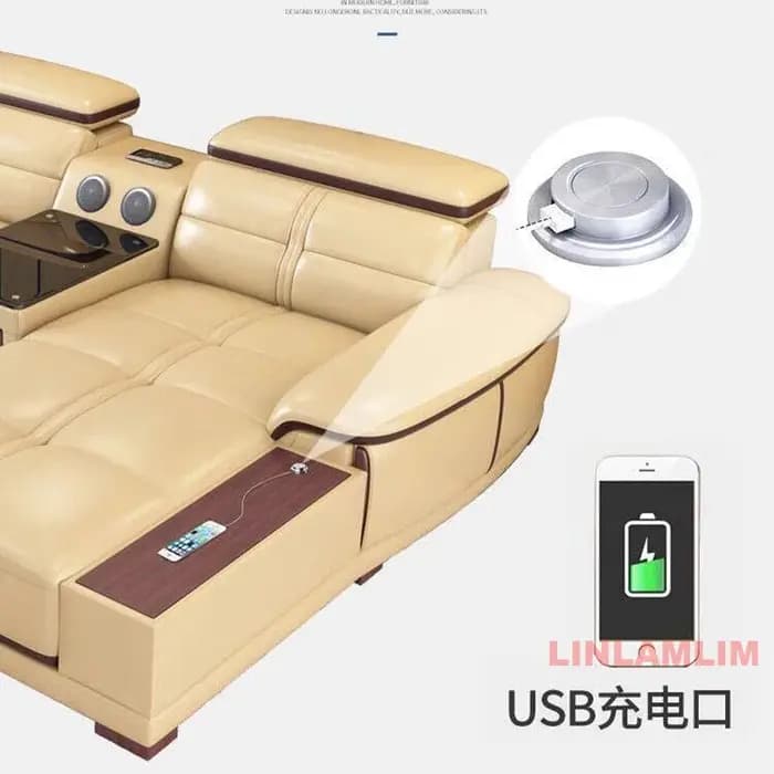 Grand canapé en cuir véritable avec chaise longue