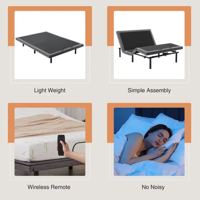 JHK lit Queen Size électrique cadre de lit ergonomique réglable avec télécommande sans fil lit zéro