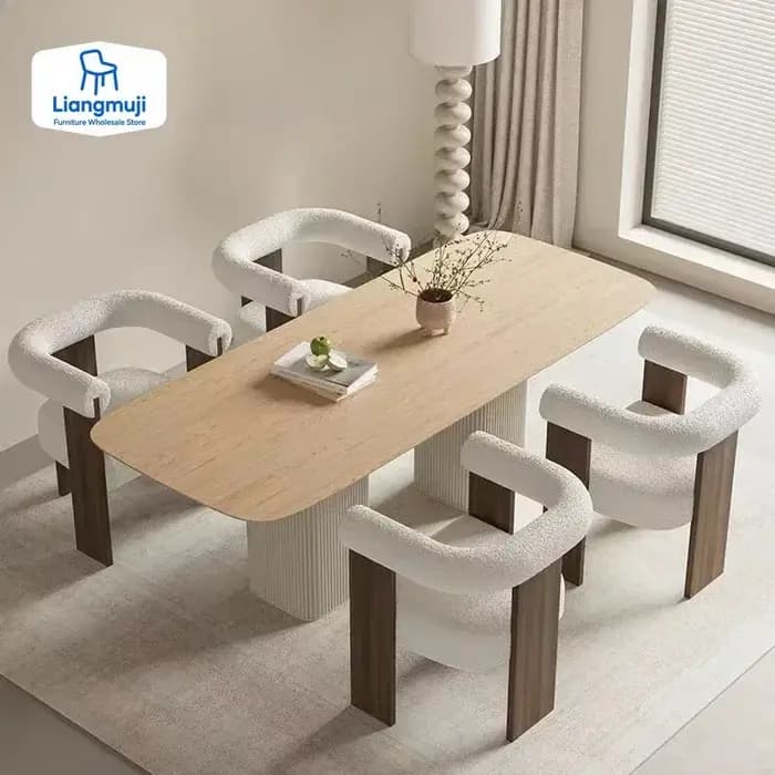 Chaise de salle à manger légère et luxueuse en bois massif, Restaurant d'hôtel rétro en peau d'agnea