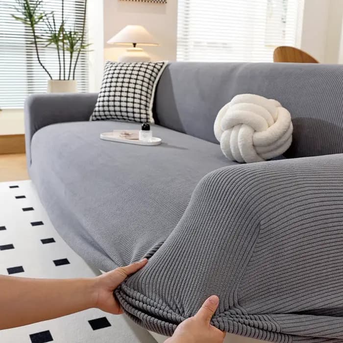 Housse de canapé de couleur unie avec bande élastique, amovible et lavable en machine, haute élastic
