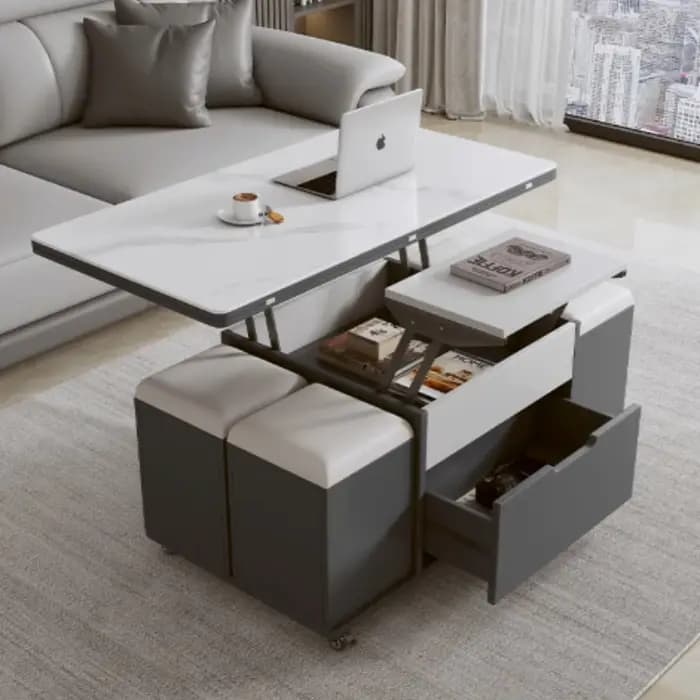 Table basse carrée blanche salon réglable Unique