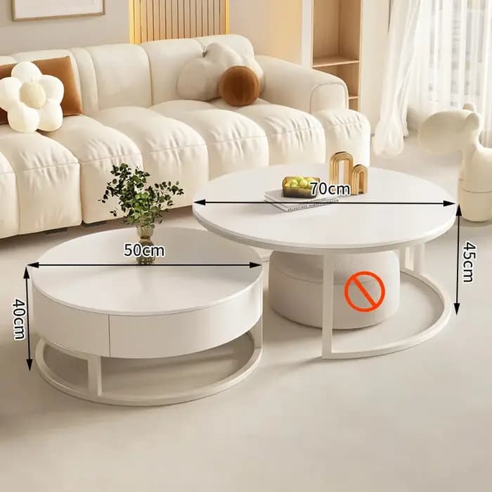 Table basse ronde simple et luxueuse pour petit appartement