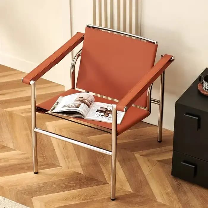Fauteuil simple de style italien Le Corbusier, fauteuil design vintage, fauteuil de loisirs en acier
