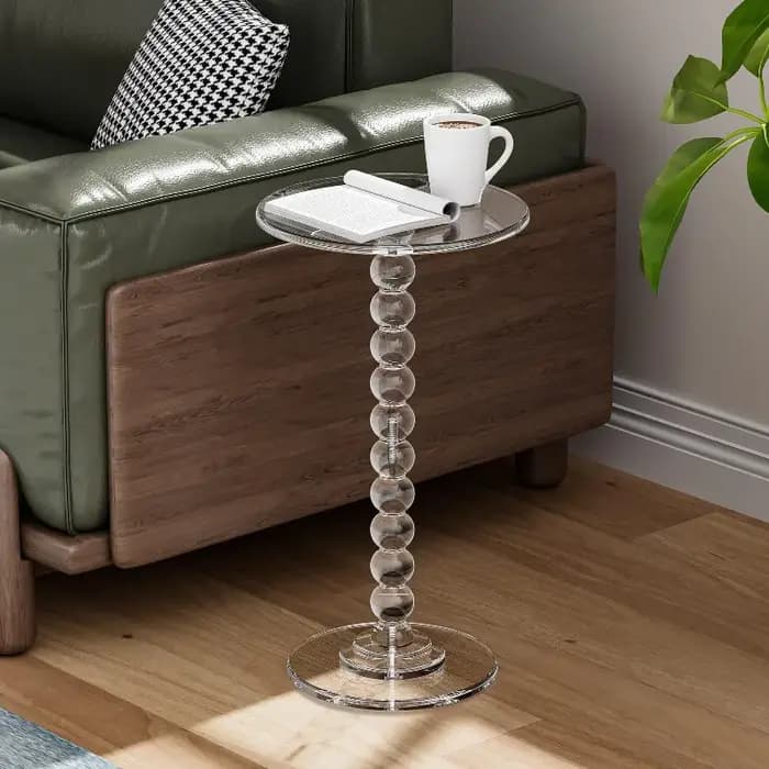Table d'appoint ronde en acrylique transparent avec perles