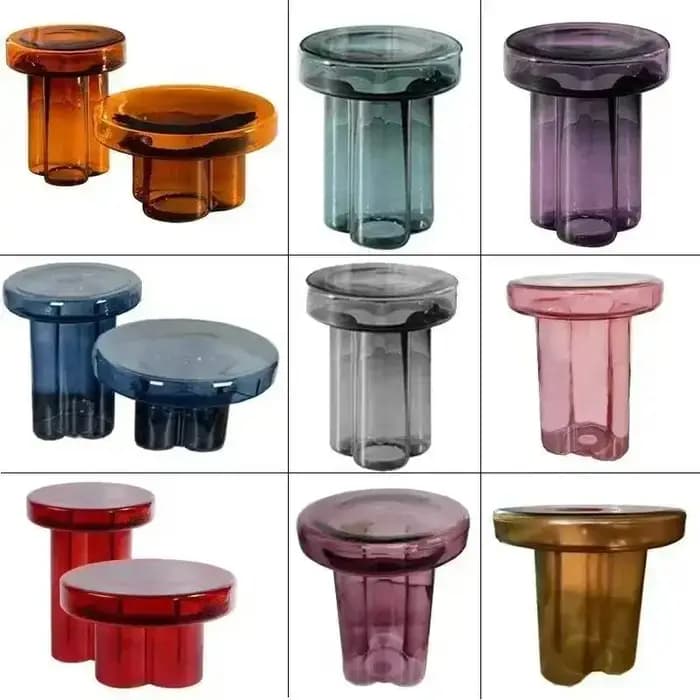 Table d'appoint ronde en verre transparent ambré
