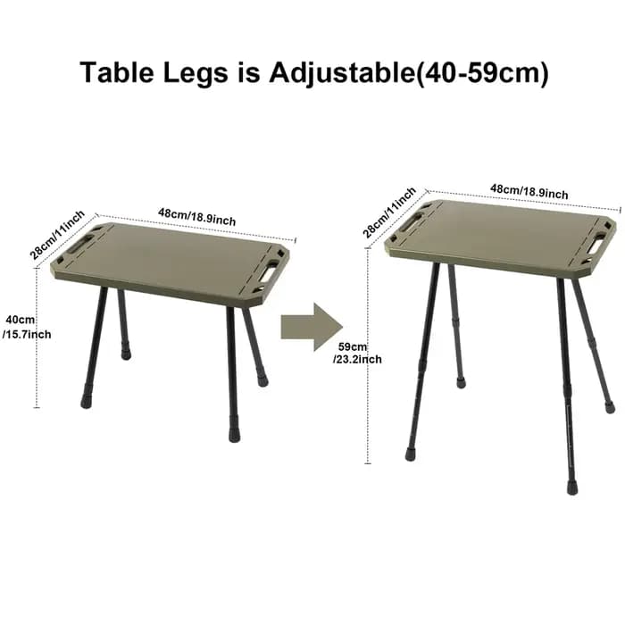 Table de camping pliante avec sac de transport, bureau léger réglable en hauteur, table d'ustensiles