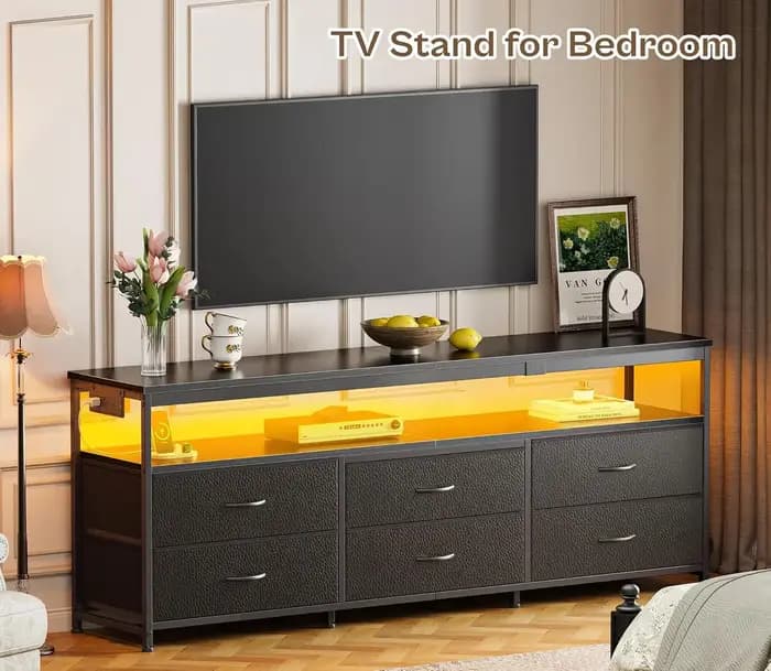 Meuble TV 63 pouces pour TV 55, 65, 70 pouces, meuble TV longue pour chambre à coucher, meuble TV LE