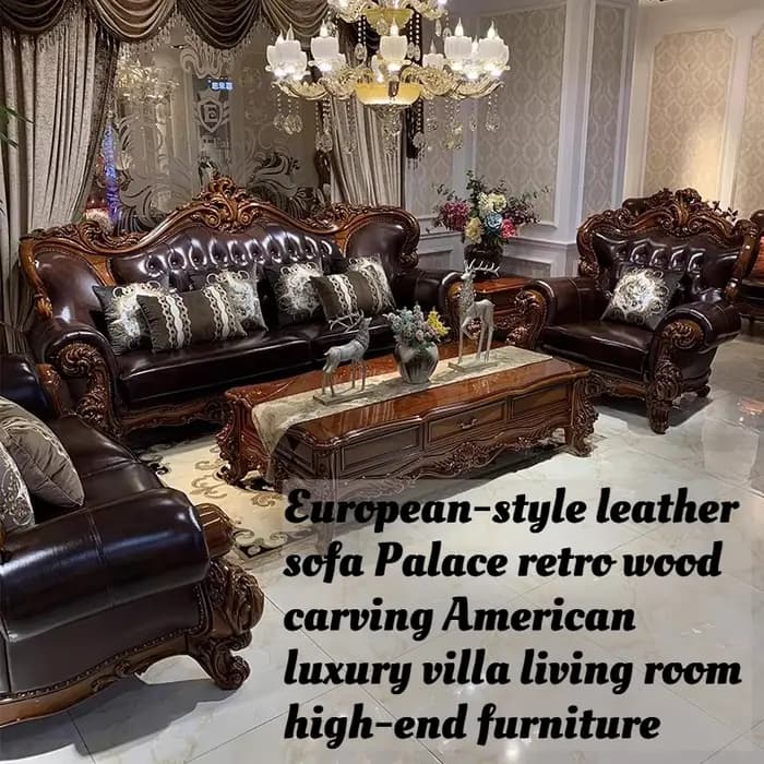 Meubles de salon de villa en cuir pleine fleur de luxe européen et américain