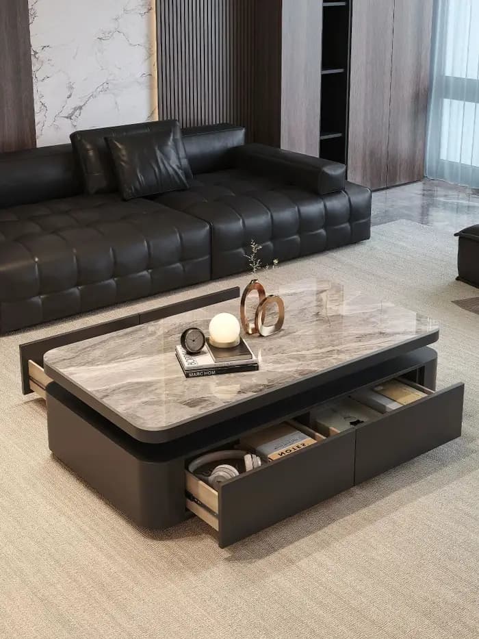 Table basse rectangulaire de luxe en dalle de pierre