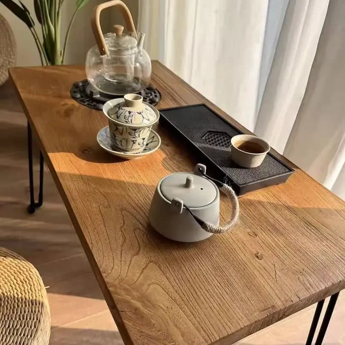 Table de camping pliante en bois massif Yushu avec poêle pour préparer du thé