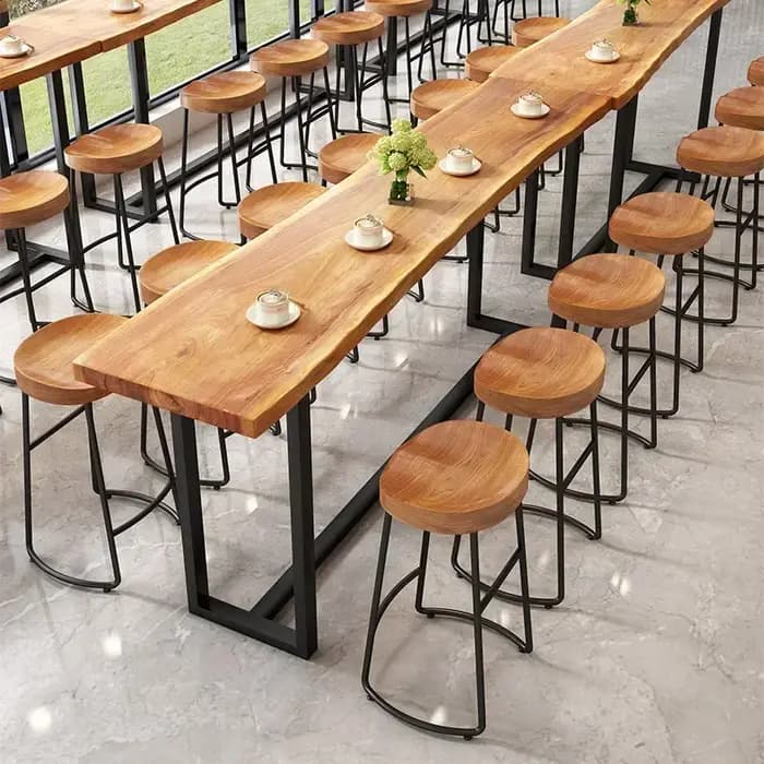 Tabouret de Bar Nordique en Bois Massif, Chaise de Loisirs, Réception Café, Art en Fer, Piste Haute