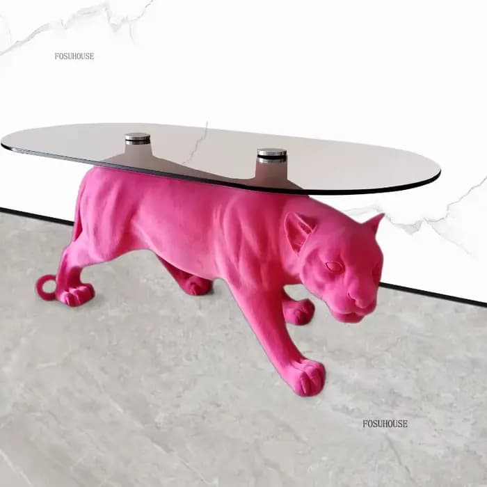 Table basse en verre avec motif léopard