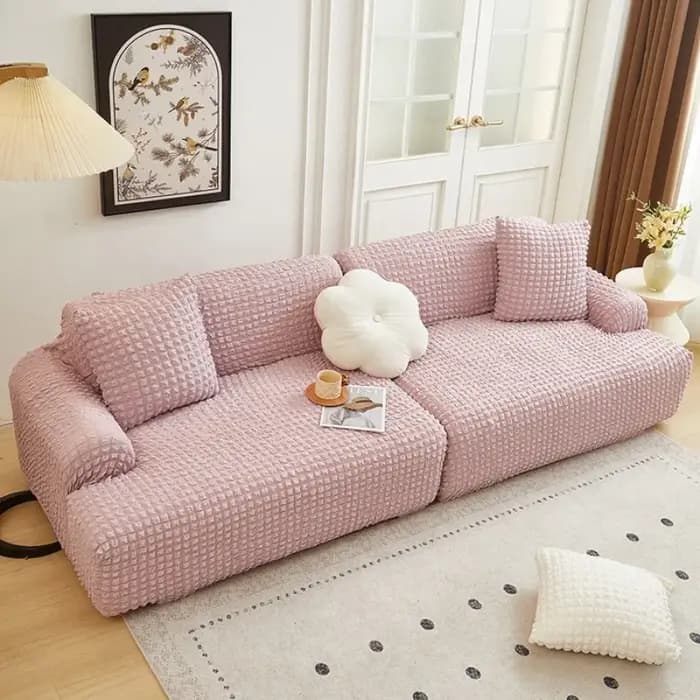Housse de canapé élastique unie simple à rayures droites, série Bubble Popcorn, pièce unique pour 1/