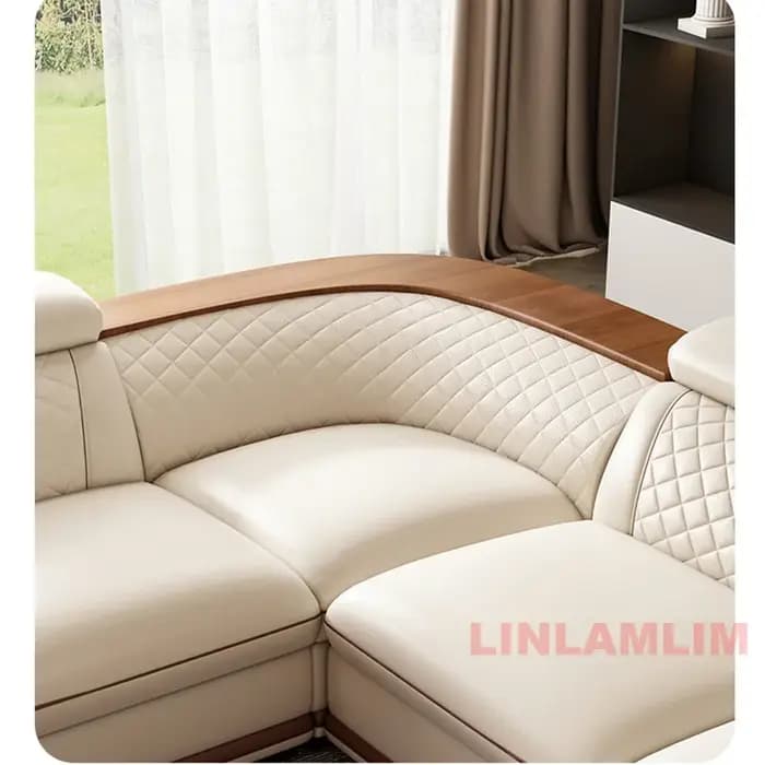 Ensemble de canapés en cuir véritable italien avec chaise longue inclinable