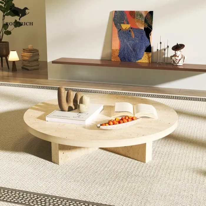 Table basse ronde en marbre vert jade