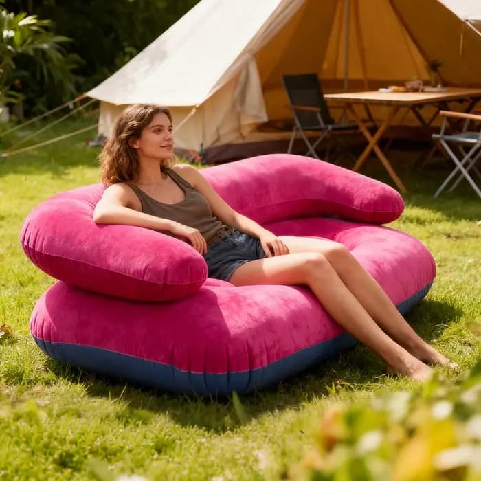 Canapé gonflable double floqué portable pour camping en extérieur et salon à domicile