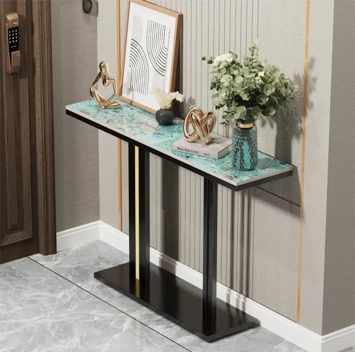 Table console en marbre Bergame délicate, salon, chambre à coucher, canapé long étroit, présentoir d