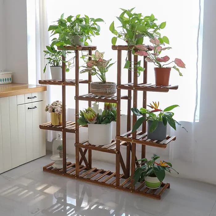 UNHO-Support à plantes à plusieurs niveaux, 46 pouces, recommandé, support à fleurs en bois T1, 16 p