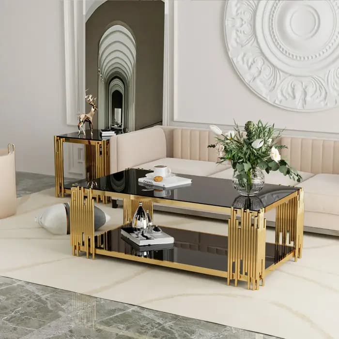 Table basse rectangulaire en verre d'acier inoxydable pour le salon Table centrale moderne de 51.18