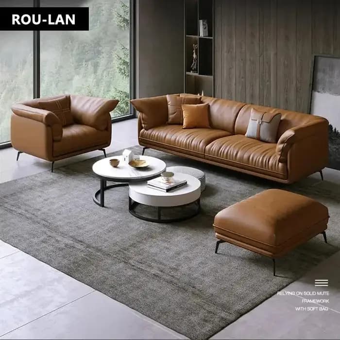 Canapé en cuir de salon minimaliste moderne, ensemble de meubles d'appartement, document personnalis