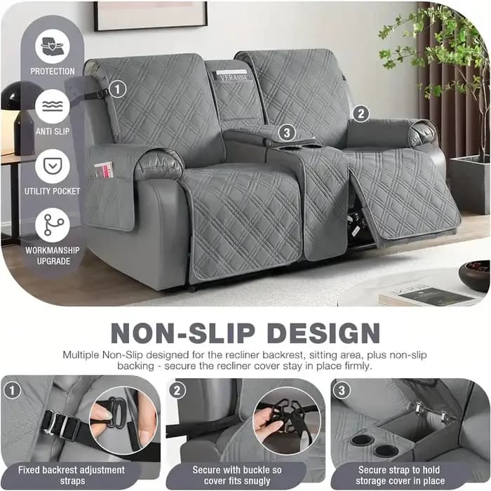 Housse de fauteuil inclinable 2 places avec poche latérale