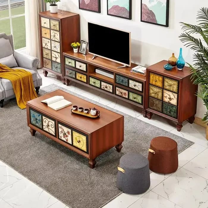 Meuble TV vintage esthétique avec poignées