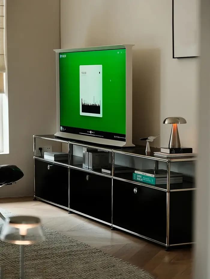 Meuble TV avec rangements, armoire d'angle, meuble de rangement en métal, meuble de présentation, mo