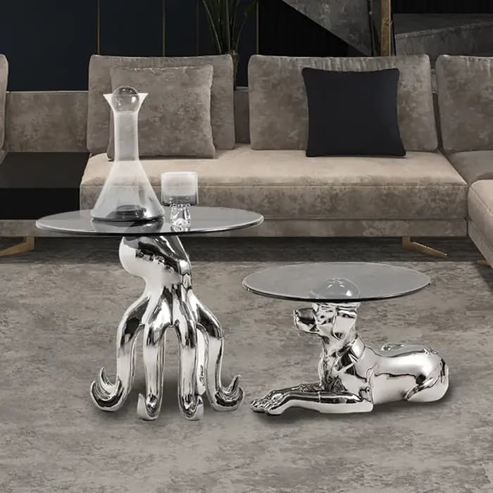 Table Basse Créative en Verre au Design Lumineux de Luxe, Pieuvre, Gorille, Salon, Table d'Appoint d