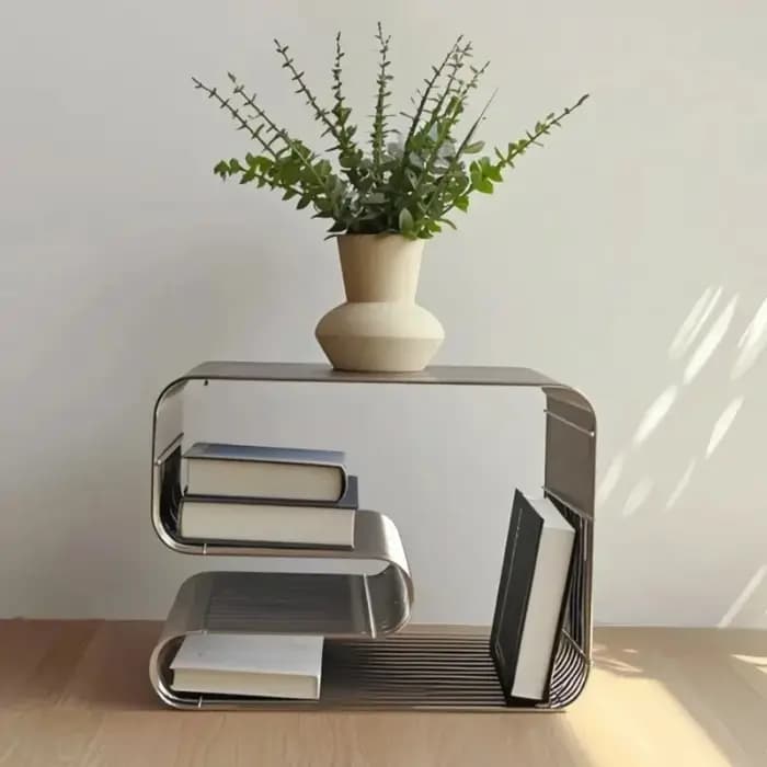 Table basse moderne minimaliste en métal avec rangement et porte-revues