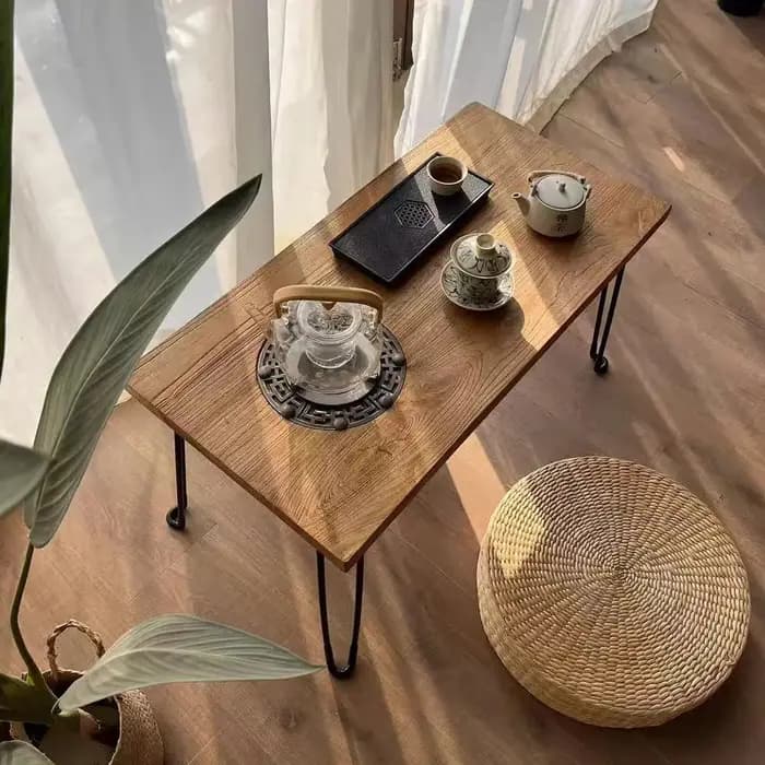 Table de camping pliante en bois massif Yushu avec poêle pour préparer du thé