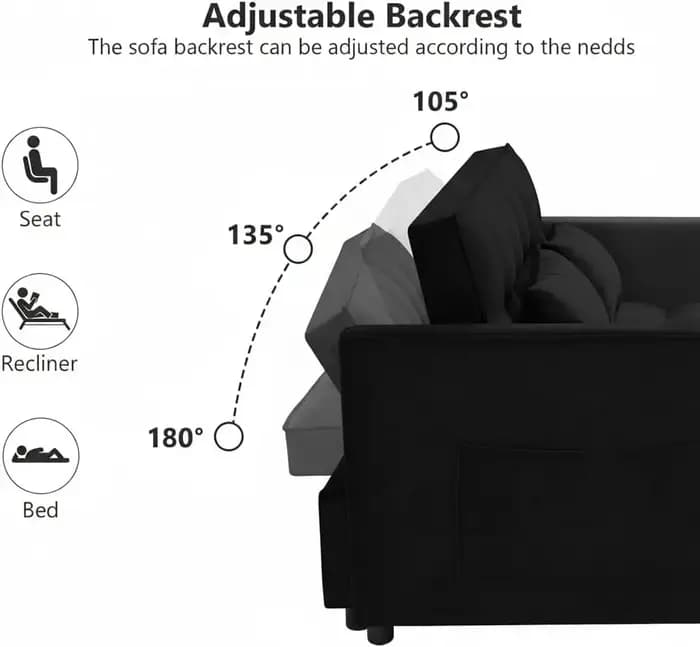Canapé-lit Loveseat, canapé convertible 3 en 1, canapé-lit avec dossier réglable, canapé moderne rem