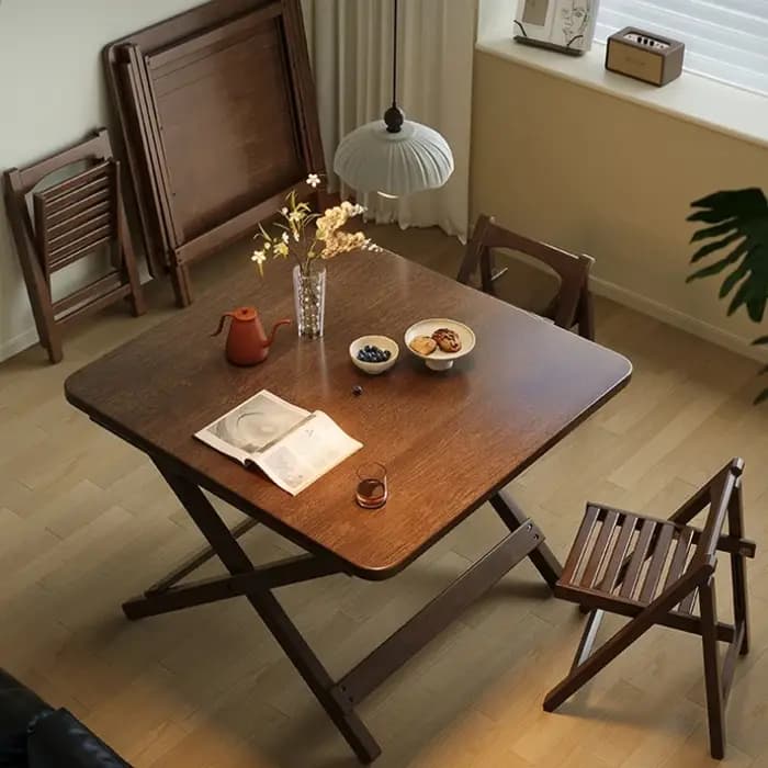 Table à manger pliable en bois massif pour petit appartement