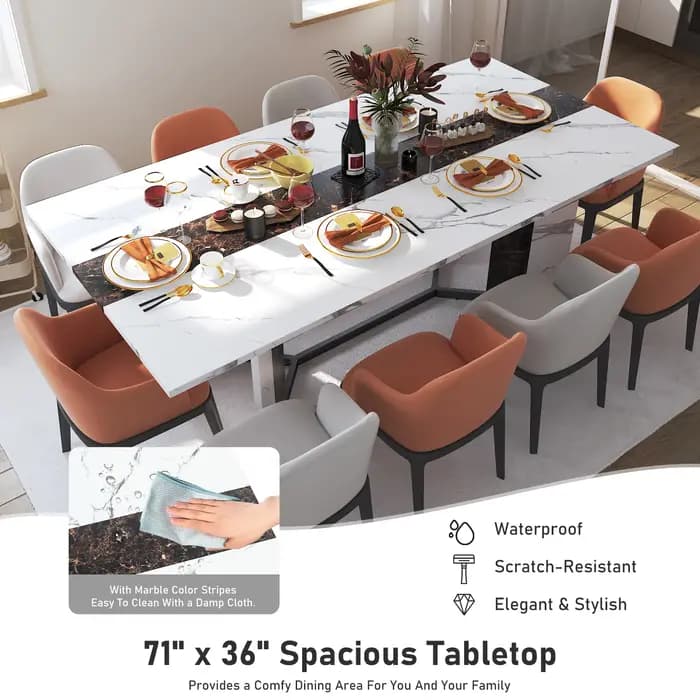 Grande table à manger rectangulaire blanche pour 4 5 6 8 10 personnes, table queen familiale avec do
