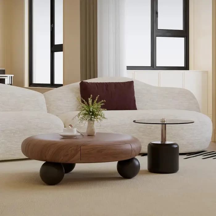 Table basse en bois massif noyer avec rangement