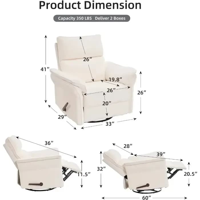 Fauteuil inclinable surdimensionné, 26" extra large 360 ° Fauteuil inclinable à bascule pivotant a