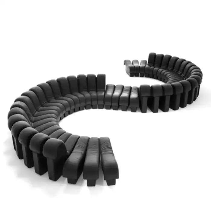 Canapé modulaire incurvé en cuir noir de luxe, unique, style serpent