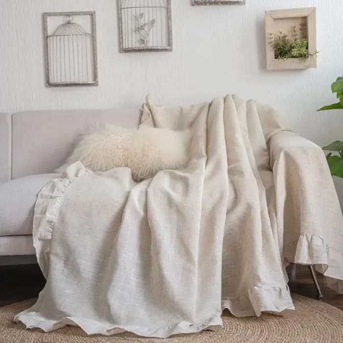 Housse de canapé unie avec volants, élégante et multifonctionnelle, pour fauteuil, épaisse, style ré