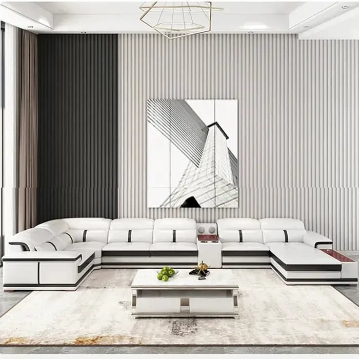 Canapé sectionnel moderne en forme de U avec chaise
