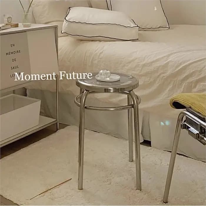 Fauteuil de loisirs individuel MOMO, tabouret rond en acier inoxydable argenté, chaise design modern