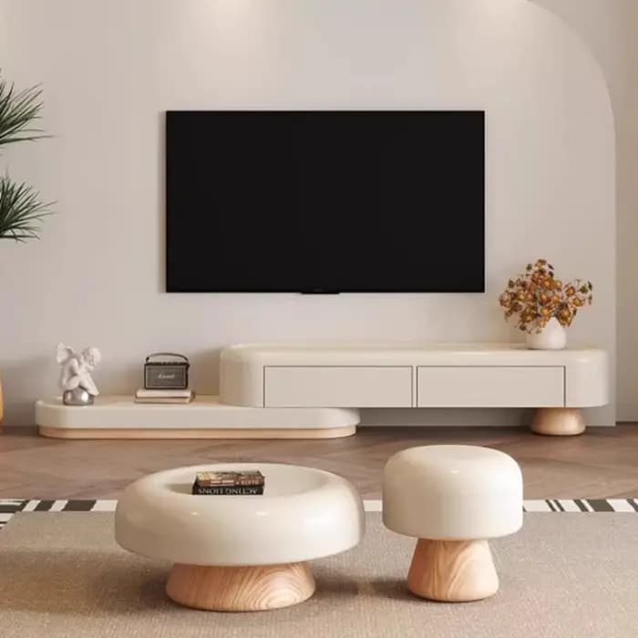 Support TV rétractable blanc