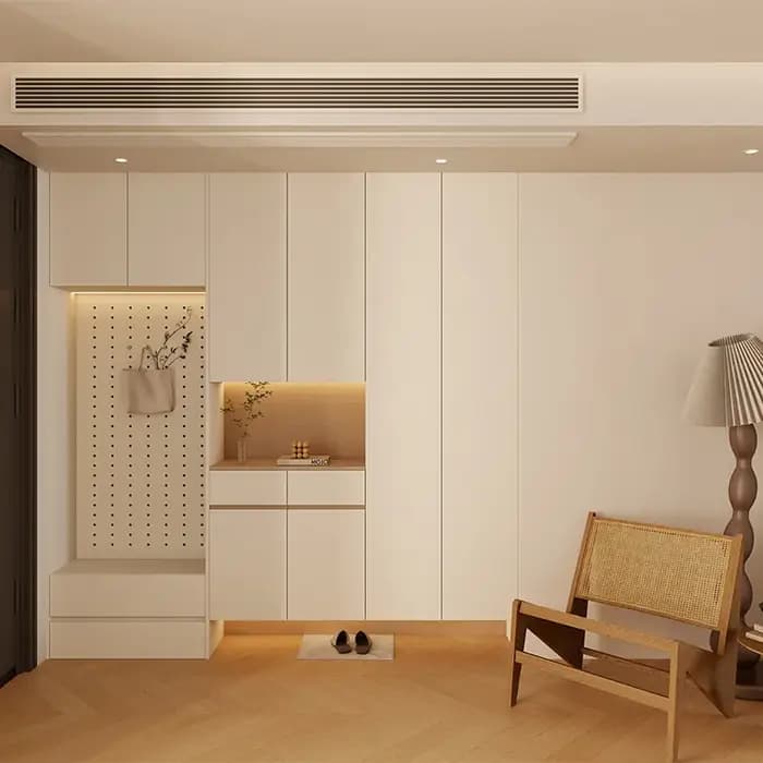 Armoire à chaussures d'entrée en bois crème