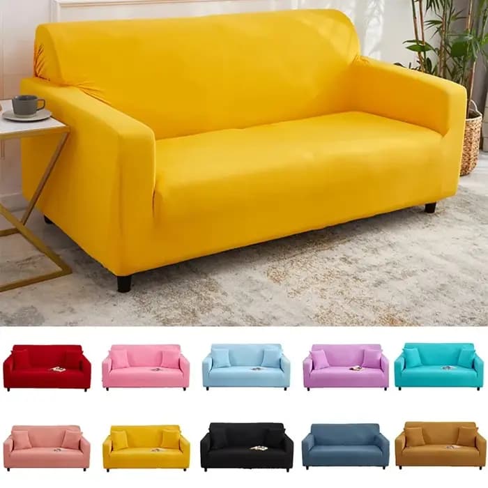 Housse de fauteuil élastique jaune de couleur unie