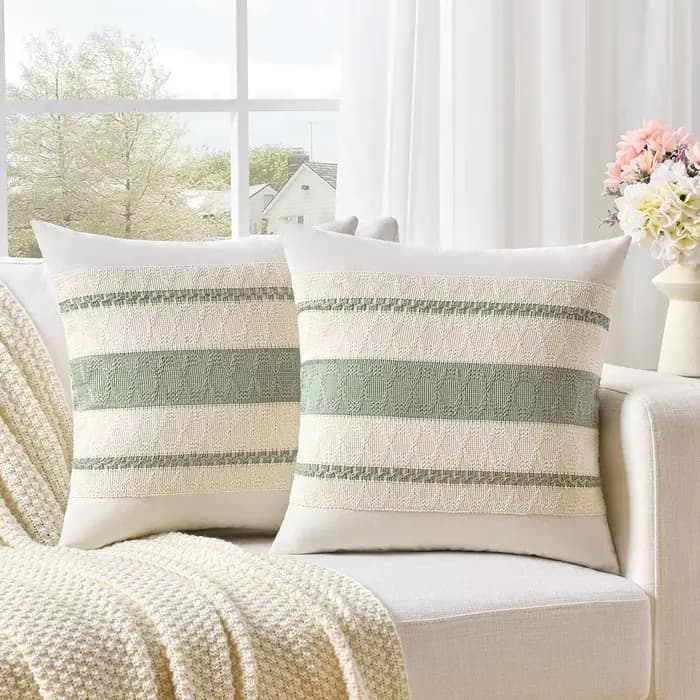 Housses de coussin décoratives bohèmes vert sauge 18x18 pouces