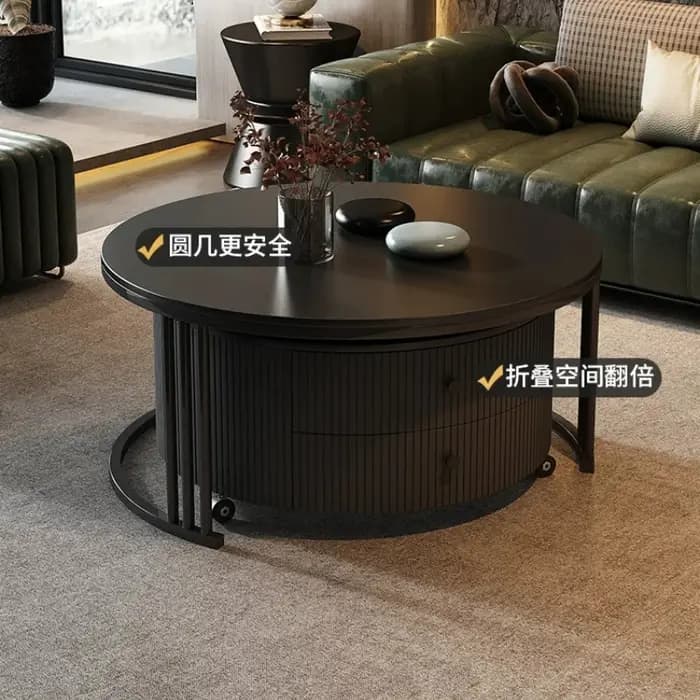 Nouvelle table basse ronde noire mobile de luxe léger et moderne 2026
