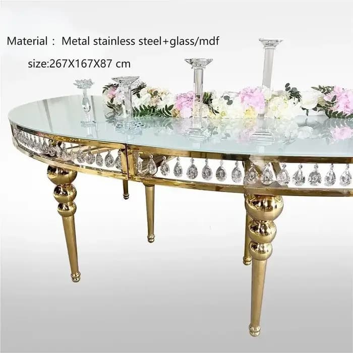 Serpentine Table Luxury glass top gold stainless steel wedding