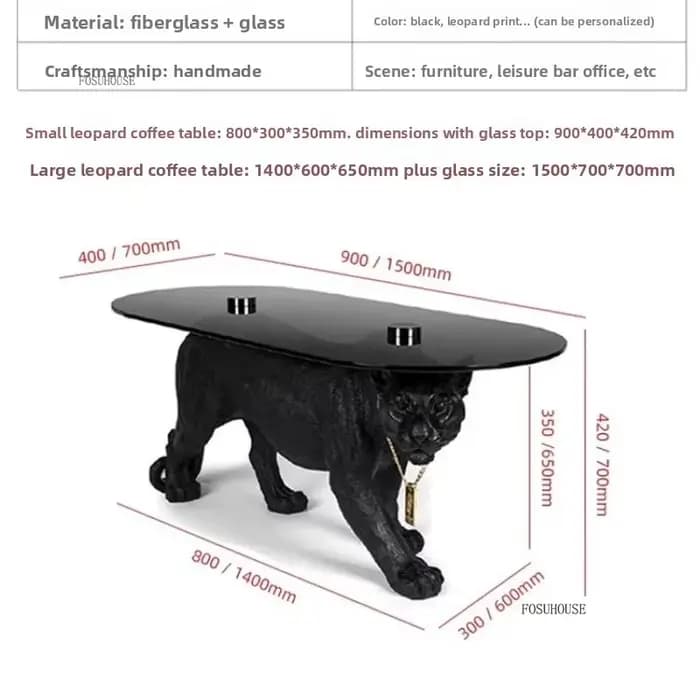 Table basse en verre avec motif léopard