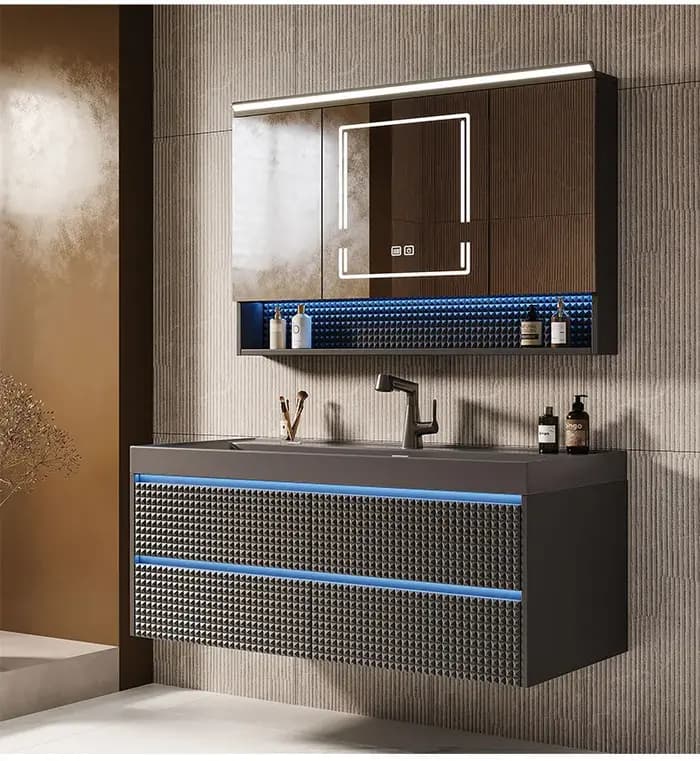 Meuble Haut Salle De Bain Avec Miroir Large Ensemble De Salle De Bain Moderne De Luxe Léger Avec Lav